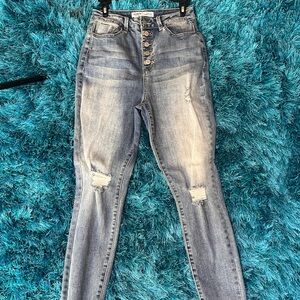 Trendy High Rise Blue Distressed Jeans